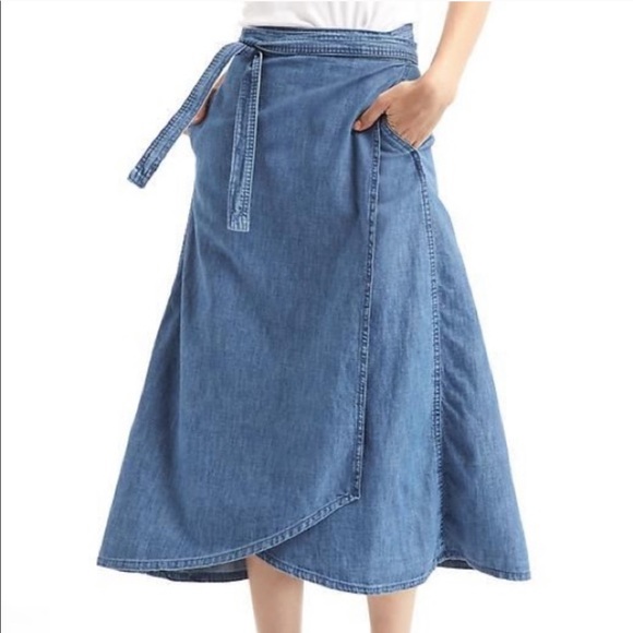 denim wrap midi skirt